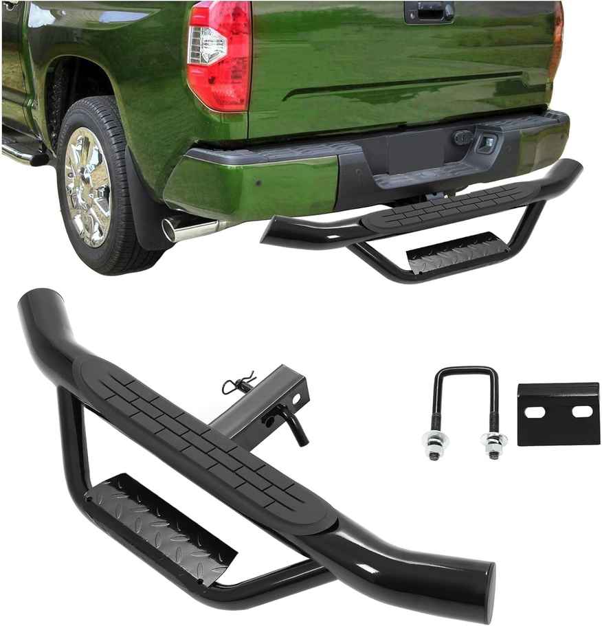 KUAFU Universal Bumper Hitch Step Trailer for SUV, Trucks, Pickups with 2 Inch Receiver - Solid Steel with Hitch Pin & U-Bolts Stabilizer - Tow Rear Bumper Guard Protector
